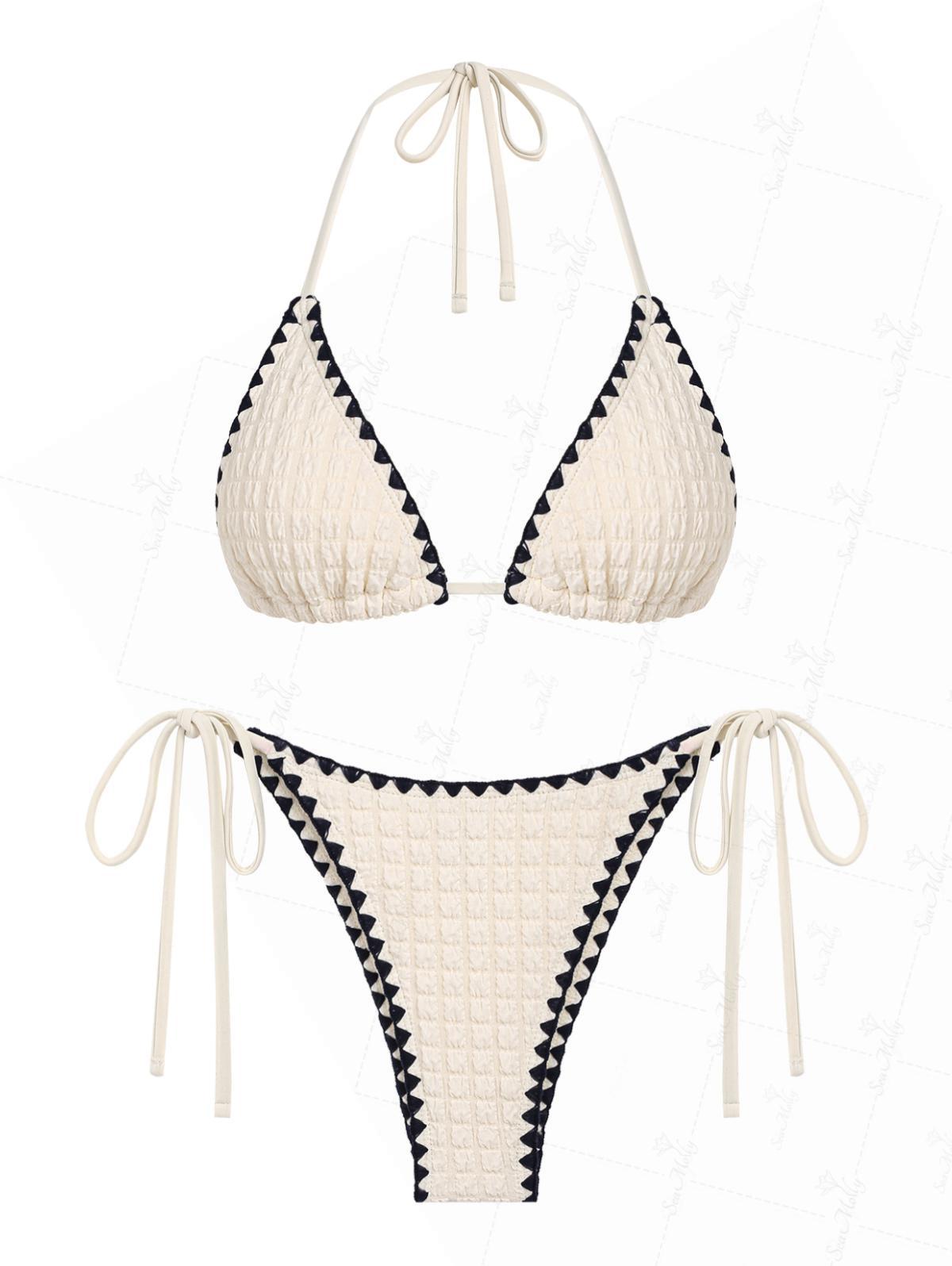 Biquíni Halter Texturizado Contrastante Valentina Privée | Amarração Lateral Premium