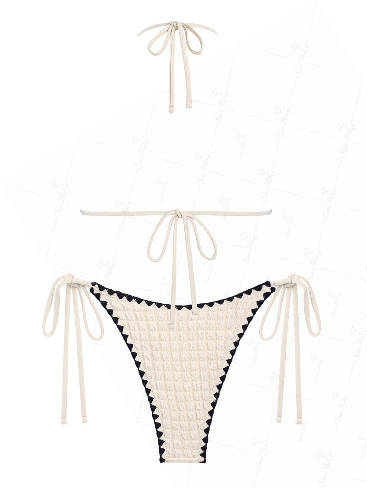 Biquíni Halter Texturizado Contrastante Valentina Privée | Amarração Lateral Premium