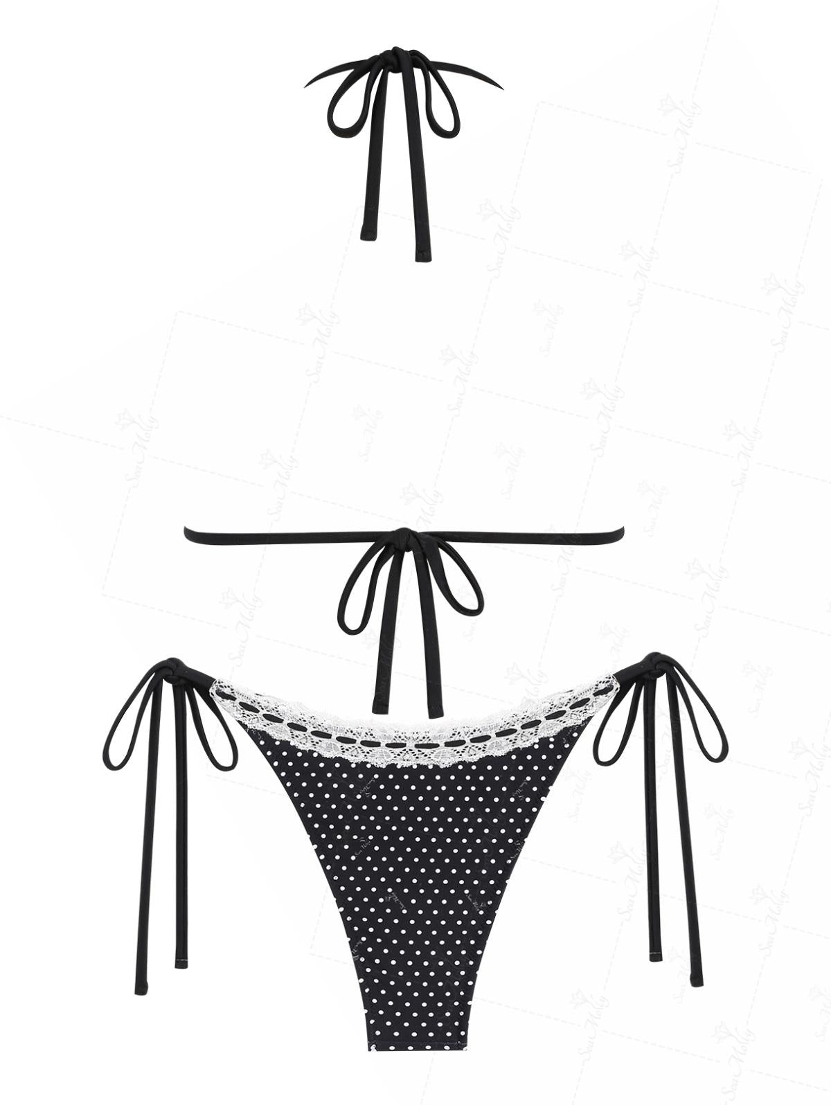 Biquíni Halter Poá com Renda Valentina Privée | Laço e Amarração Lateral Premium