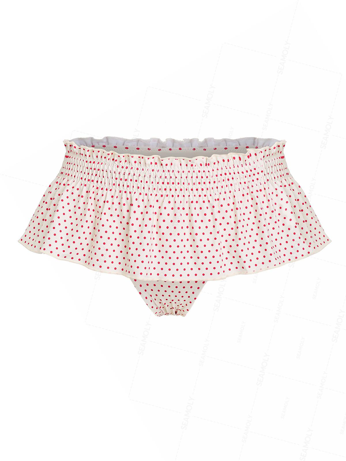 Calcinha de Biquíni Peplum Poá Valentina Privée | Franzido Feminino Premium
