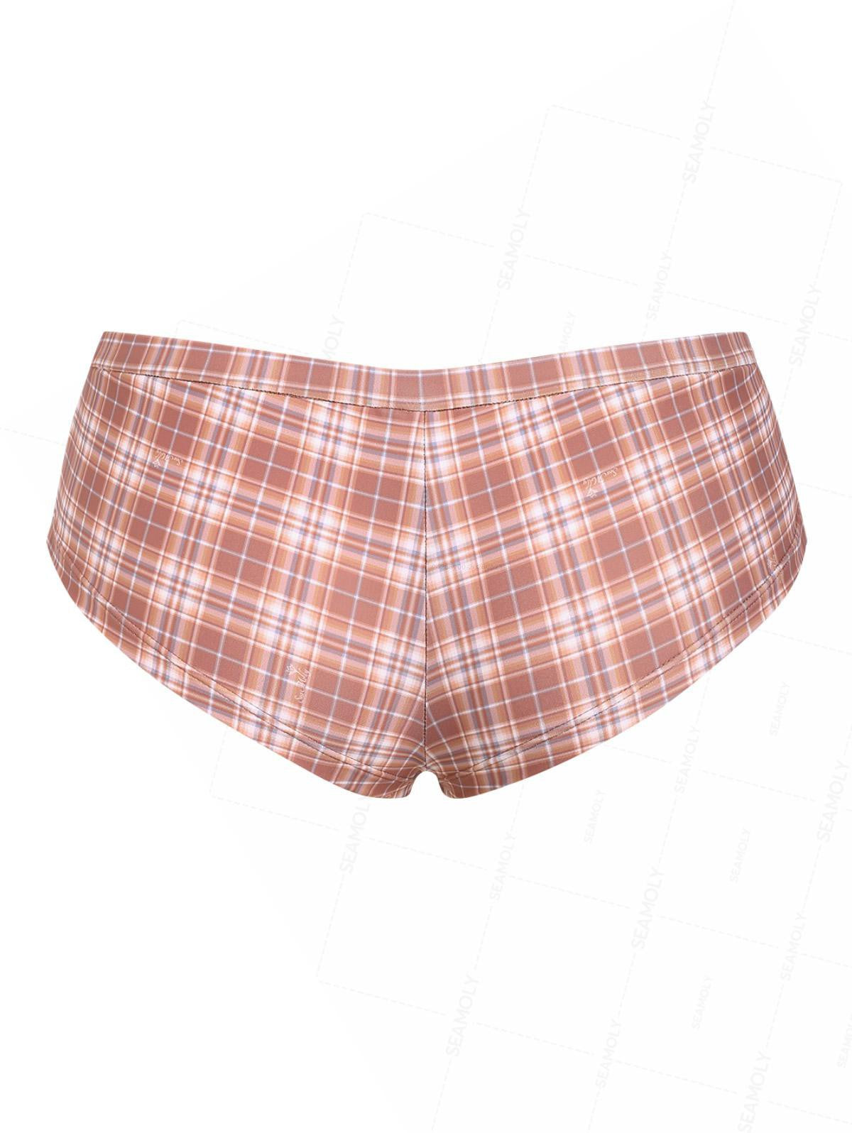 Calcinha de Biquíni Vichy Valentina Privée | Shorts Cintura Baixa com Laço Premium
