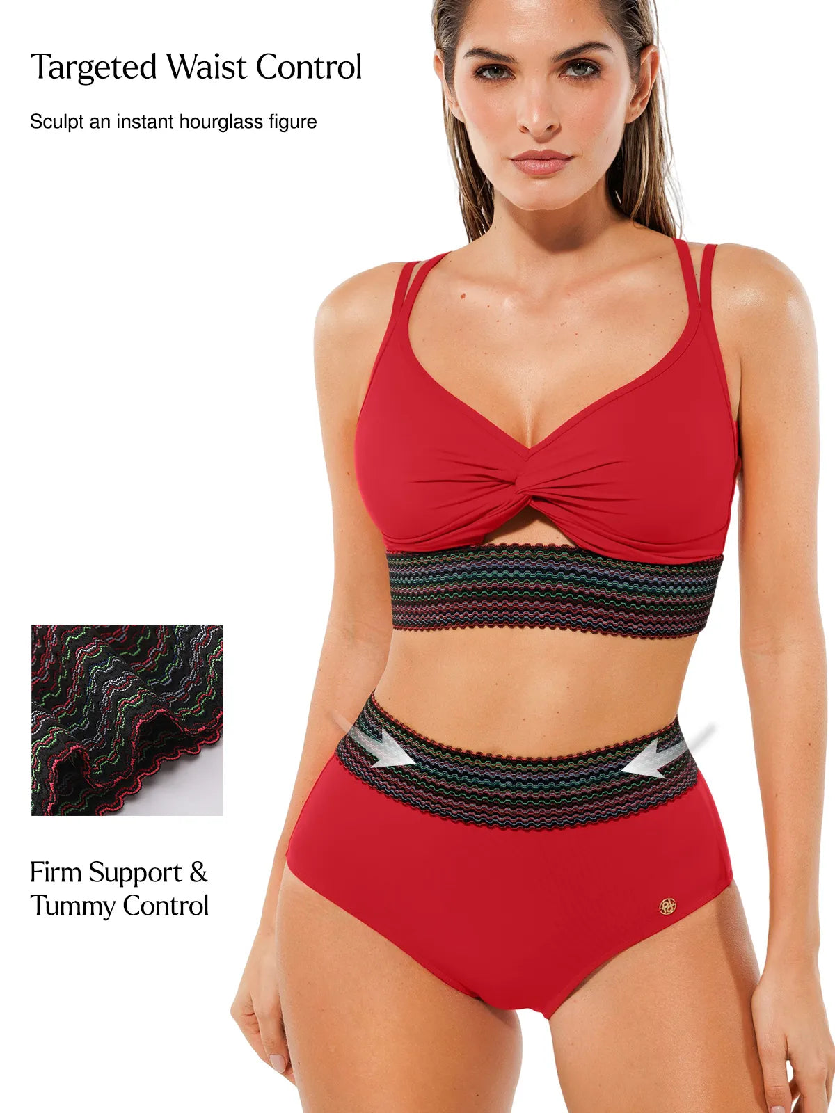 Conjunto de Biquíni Cintura Alta Boho com Controle de Barriga | Valentina Privée