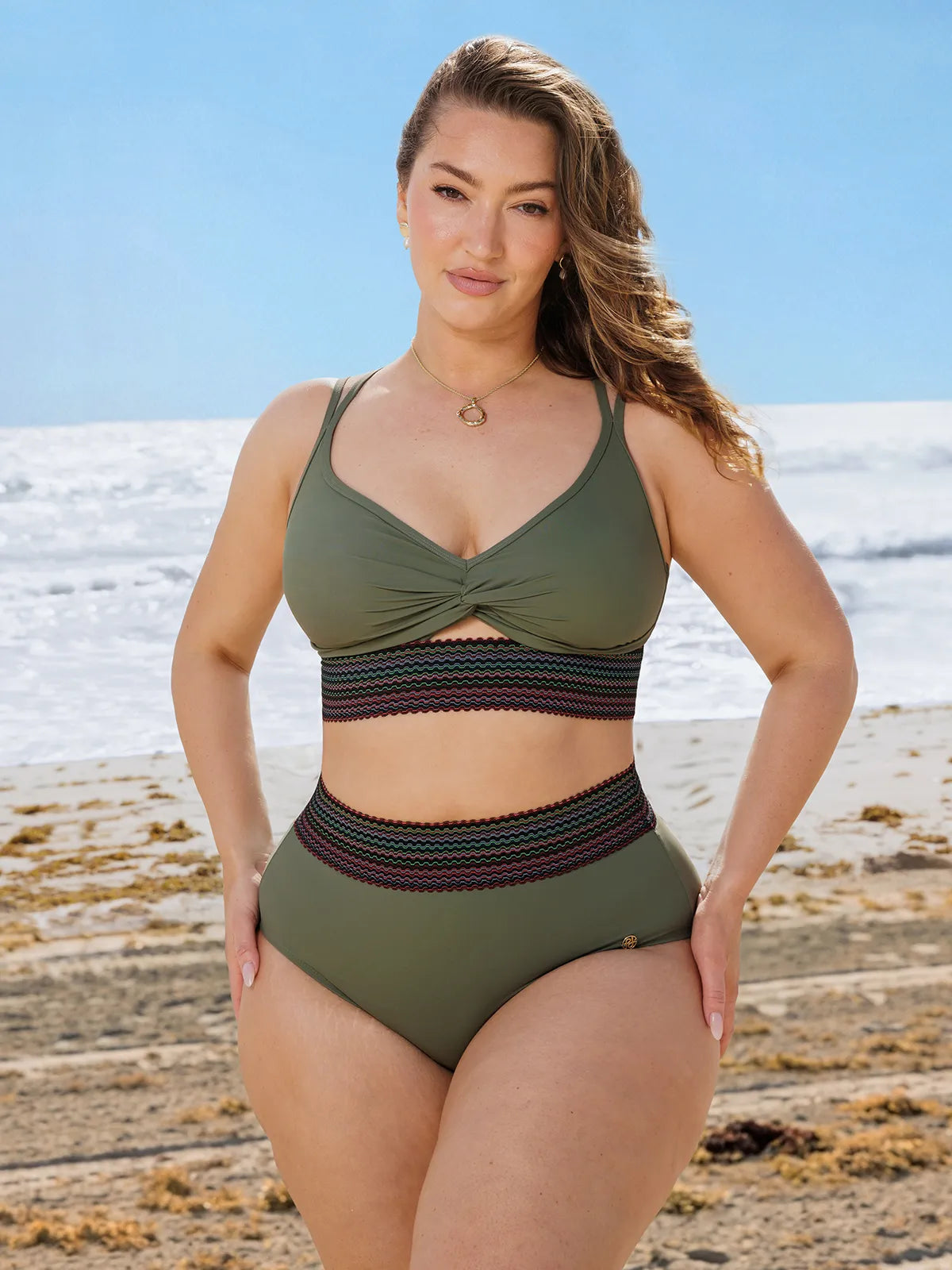 Conjunto de Biquíni Cintura Alta Boho com Controle de Barriga | Valentina Privée