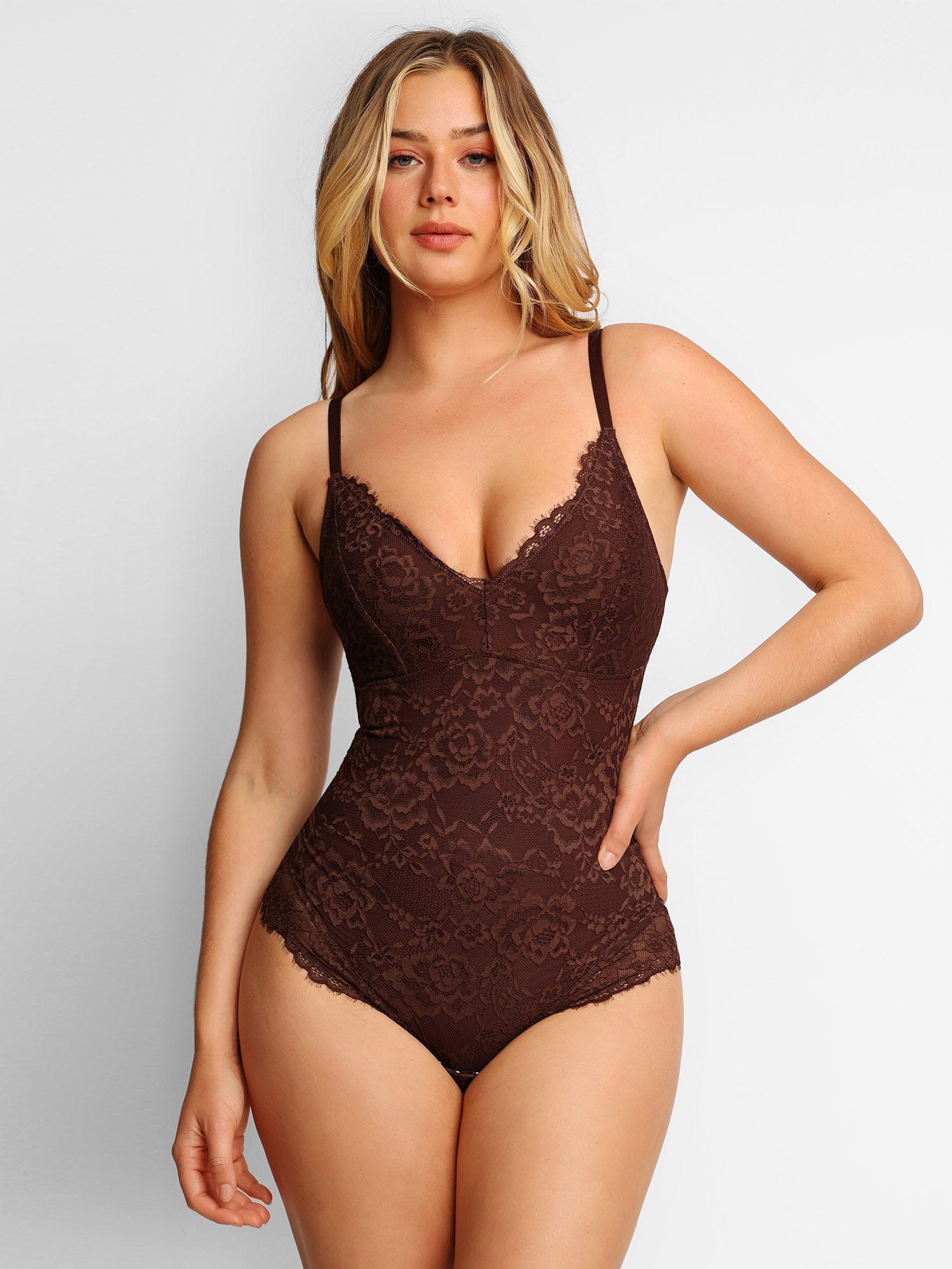Body Modelador Feminino em Renda com Decote V Profundo Valentina Privée