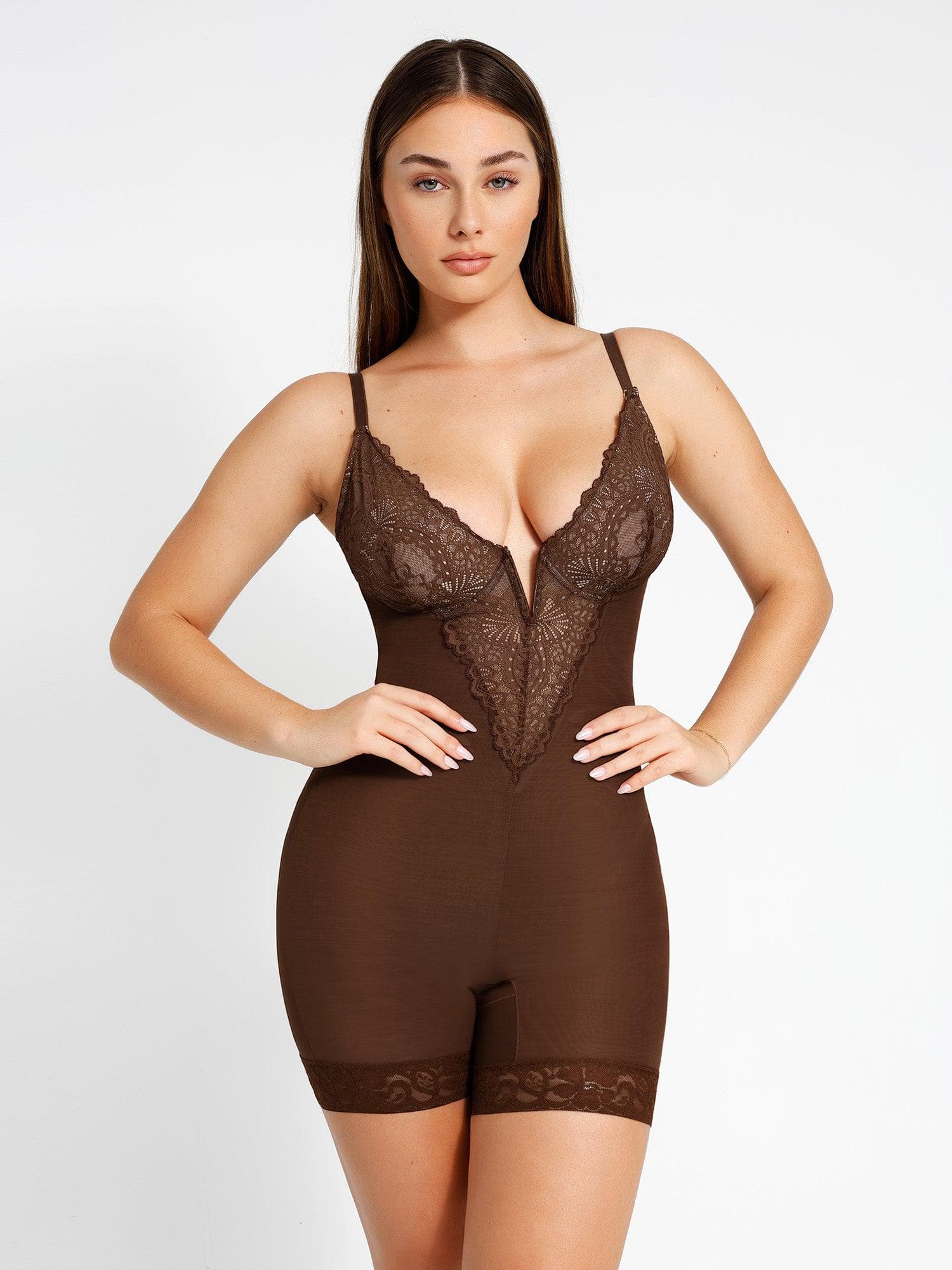 Body Modelador Feminino em Renda com Decote V Profundo Valentina Privée