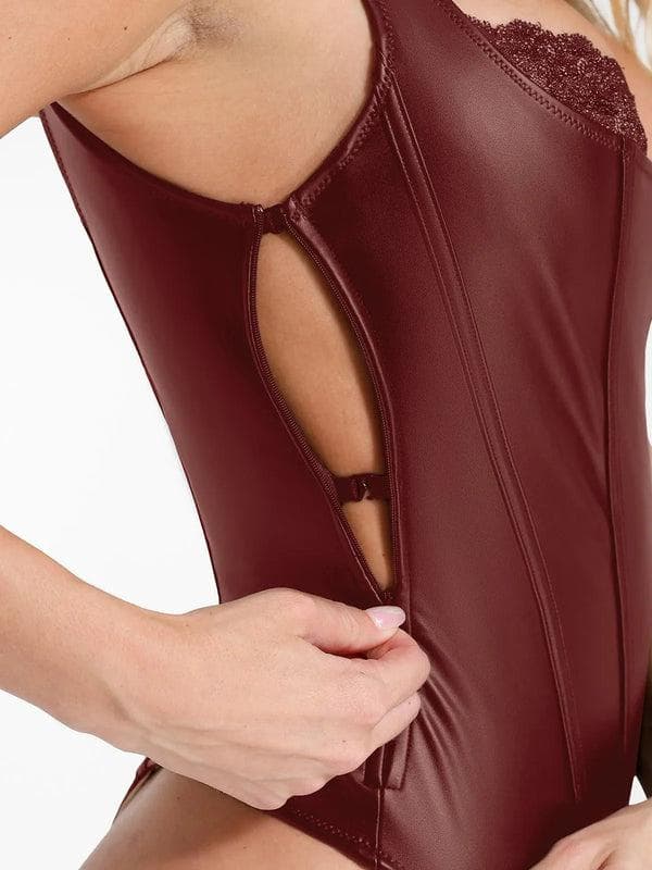 Body Modelador em Couro Sintético com Renda Balconette | Valentina Privée