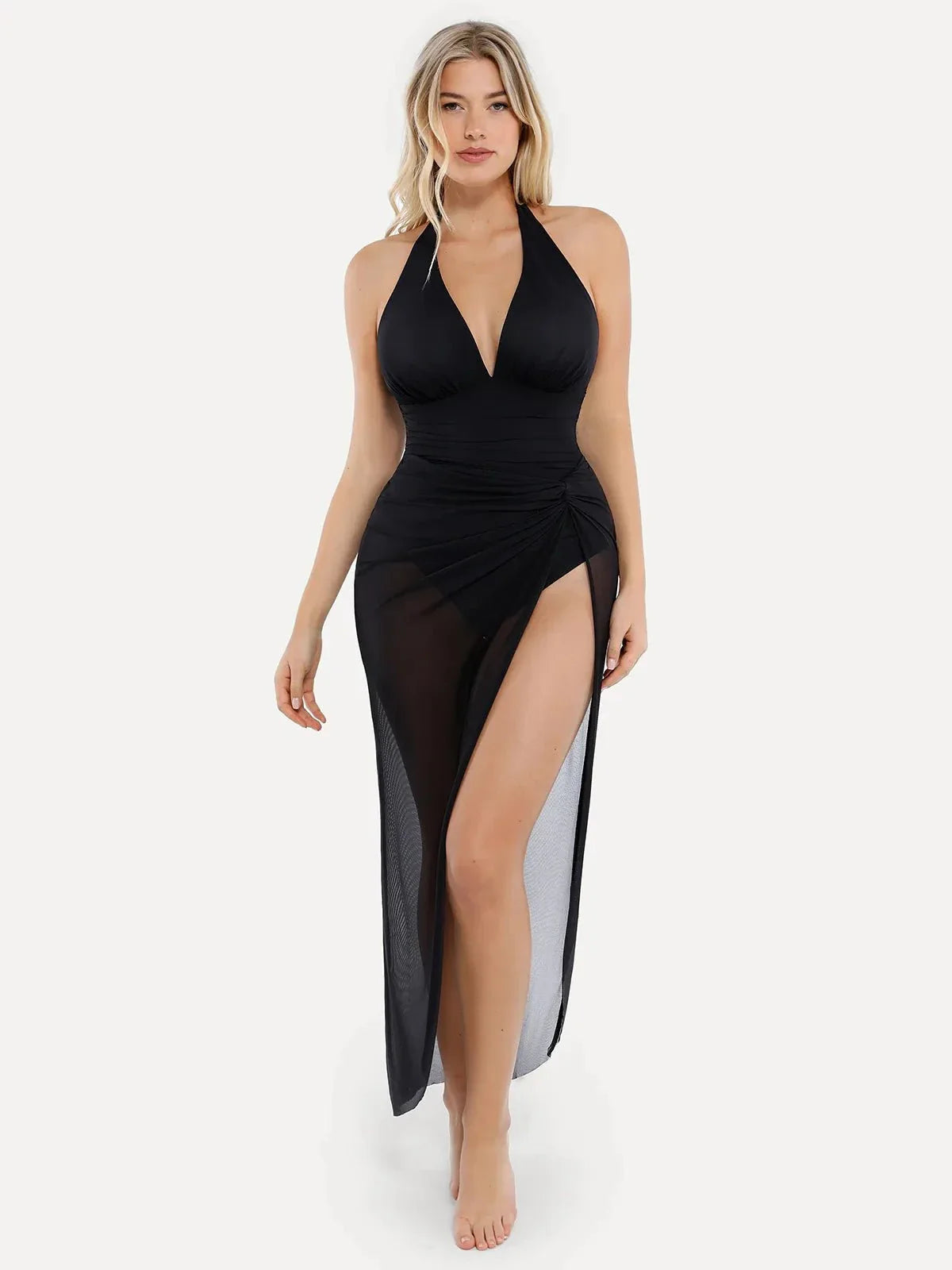 Conjunto de Maiô Halter com Controle Abdominal e Saída de Praia | Valentina Privée