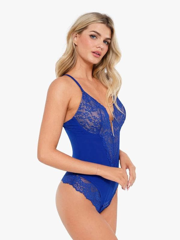 Body Modelador Rendado com Decote V Profundo | Tanga