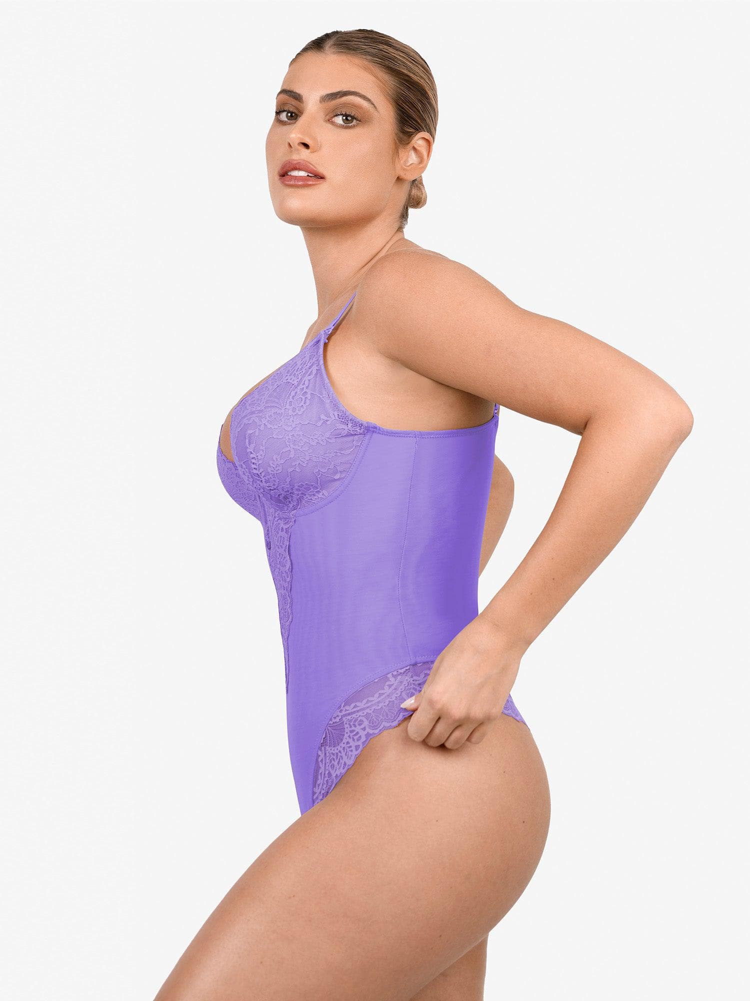 Body Modelador Rendado com Decote V Profundo | Tanga