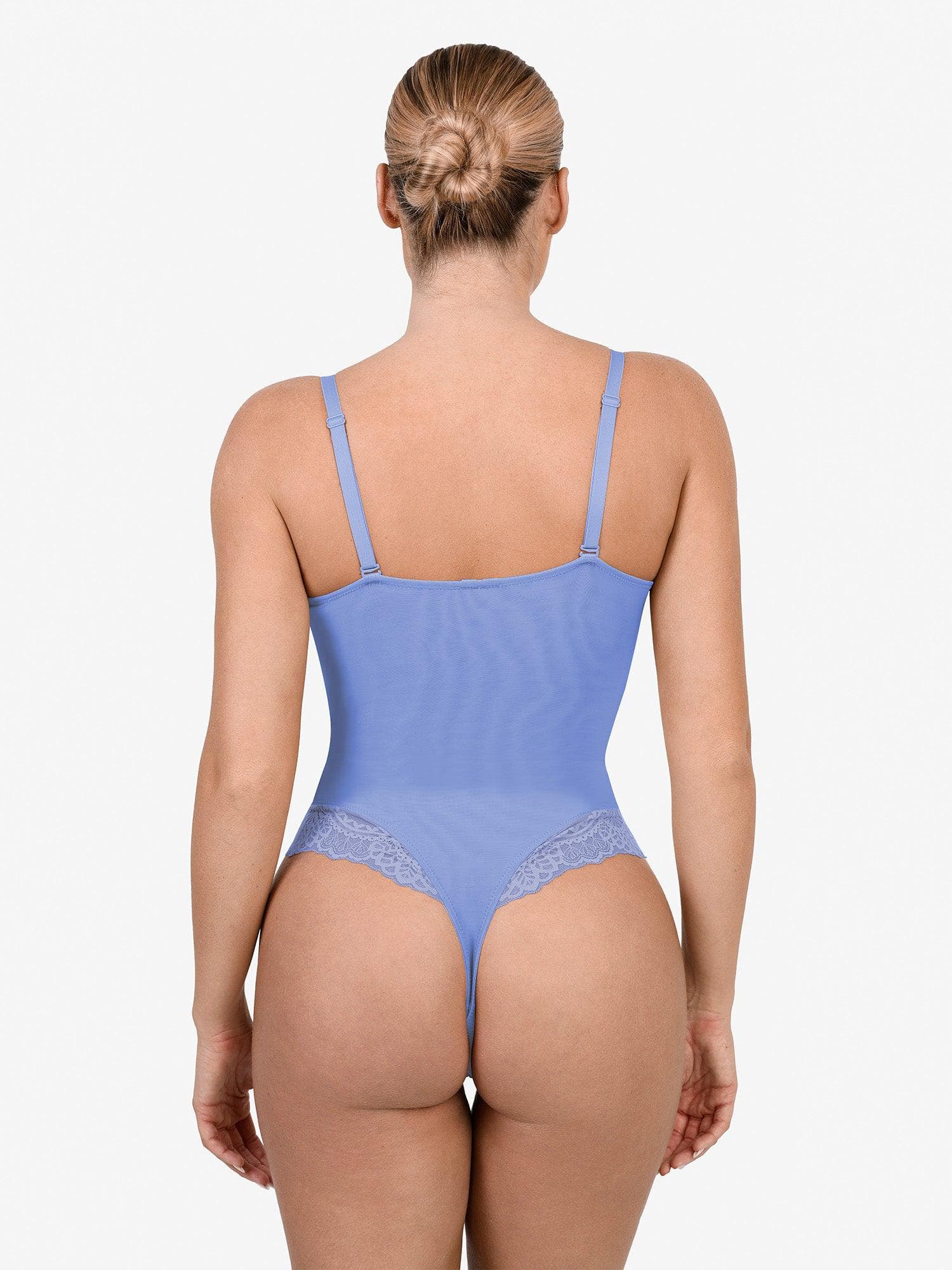 Body Modelador Rendado com Decote V Profundo | Tanga