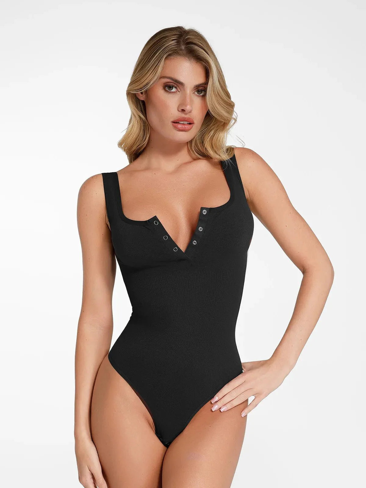 Body Modelador Sem Costura em Modal com Gola Henley | Valentina Privée