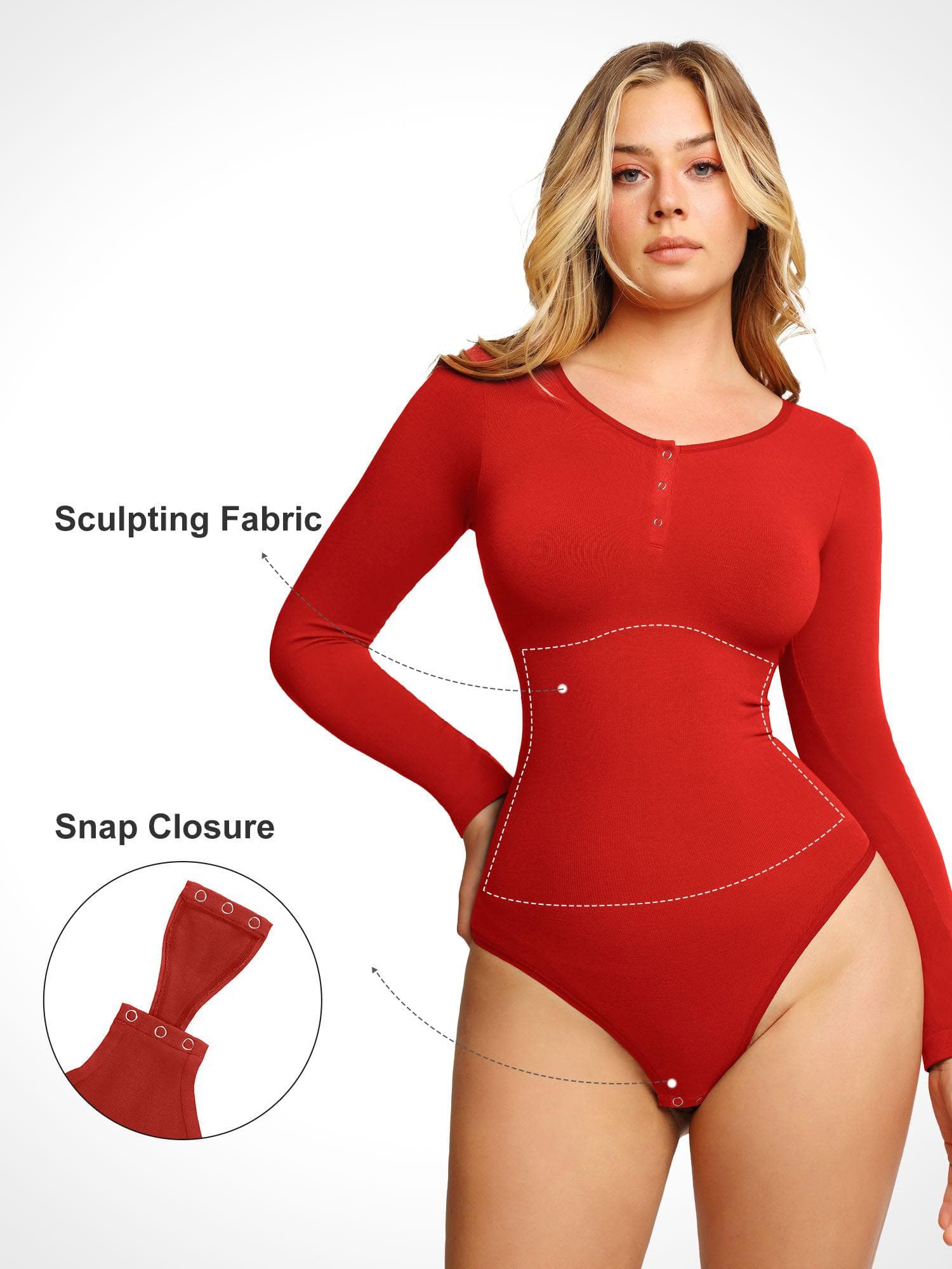 Body Modelador Sem Costura em Modal com Gola Henley | Manga Longa