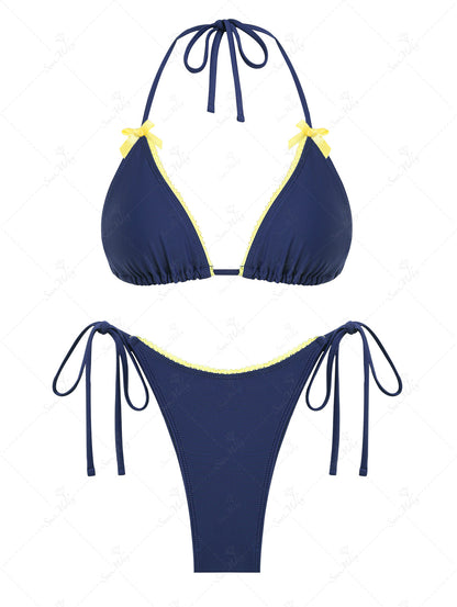Biquíni Halter Picot Valentina Privée | Top Triangular com Laço Premium