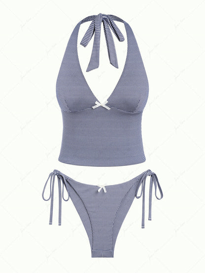 Biquíni Tankini Vintage Azul Marinho Valentina Privée | Top Frente Única e Calcinha Brasileira