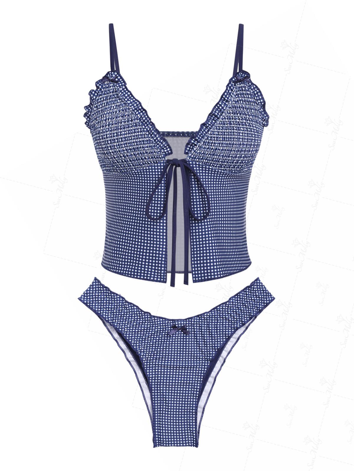 Biquíni Tankini Gingham Vintage Valentina Privée | Laço Frontal Feminino Premium