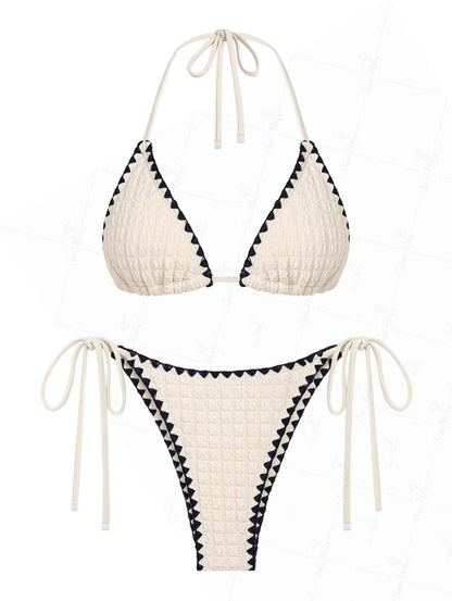 Biquíni Halter Texturizado Contrastante Valentina Privée | Amarração Lateral Premium