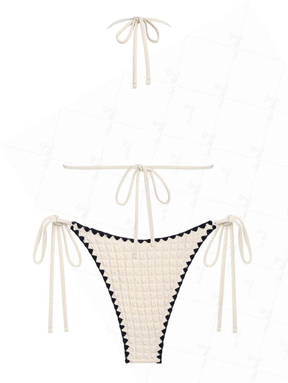 Biquíni Halter Texturizado Contrastante Valentina Privée | Amarração Lateral Premium