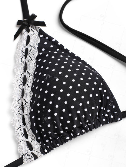 Biquíni Halter Poá com Renda Valentina Privée | Laço e Amarração Lateral Premium