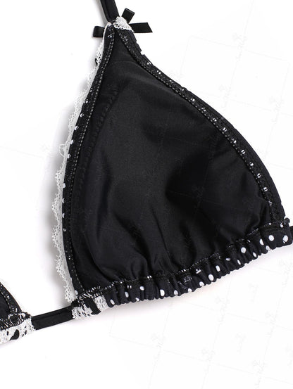 Biquíni Halter Poá com Renda Valentina Privée | Laço e Amarração Lateral Premium