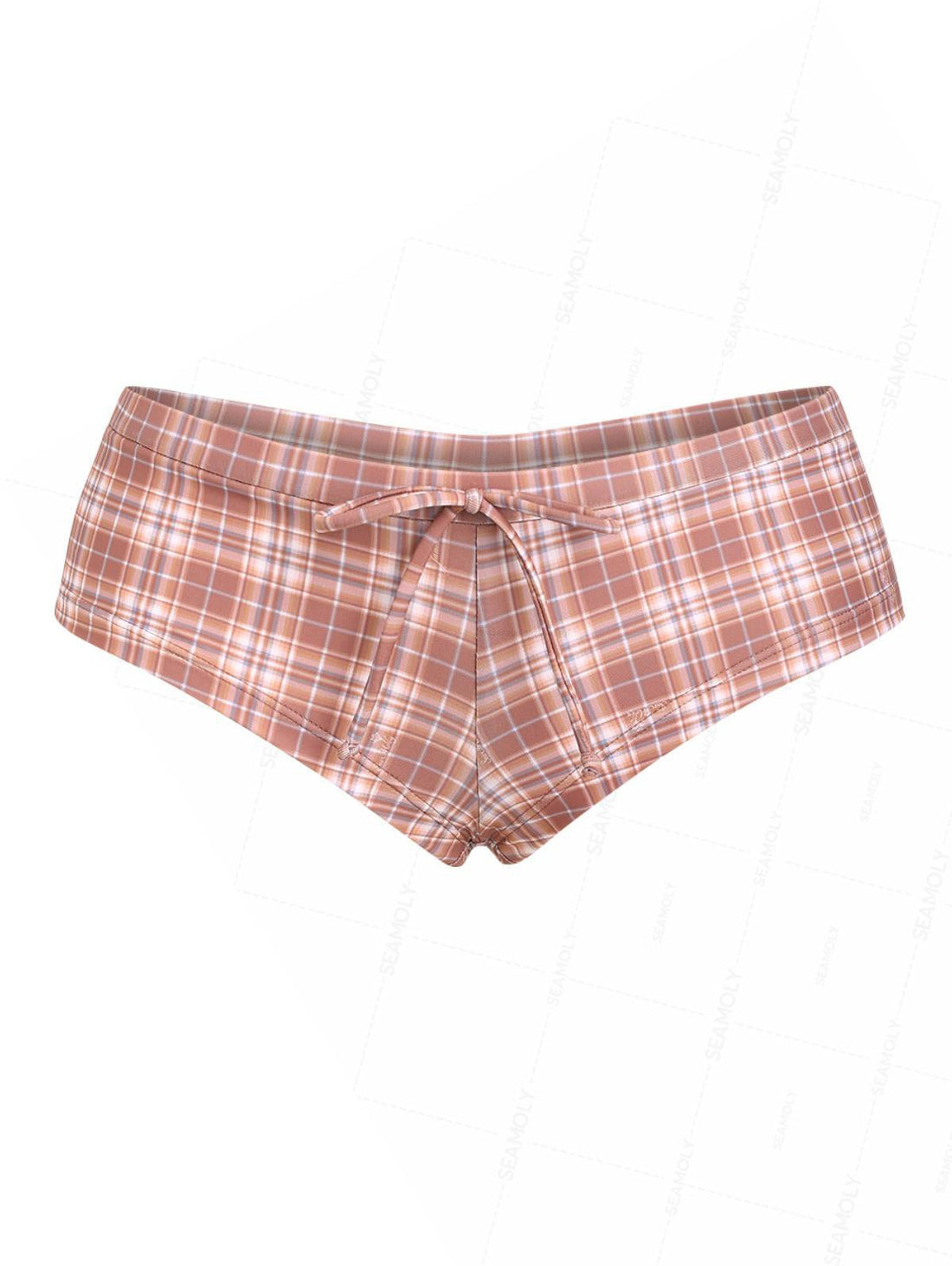 Calcinha de Biquíni Vichy Valentina Privée | Shorts Cintura Baixa com Laço Premium