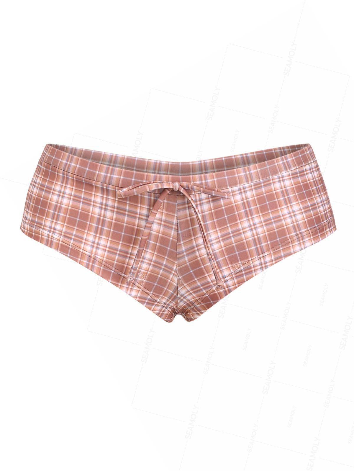 Calcinha de Biquíni Vichy Valentina Privée | Shorts Cintura Baixa com Laço Premium