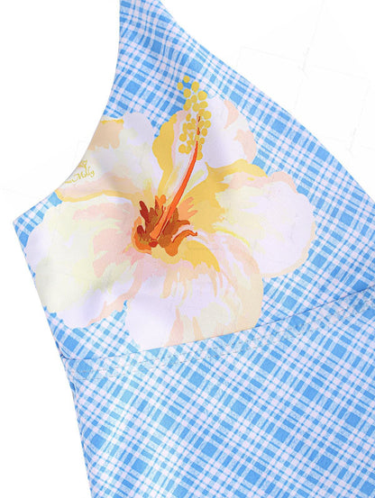 Biquíni Hibisco Azure Valentina Privée | Top Frente Única e Shortinho Cavado