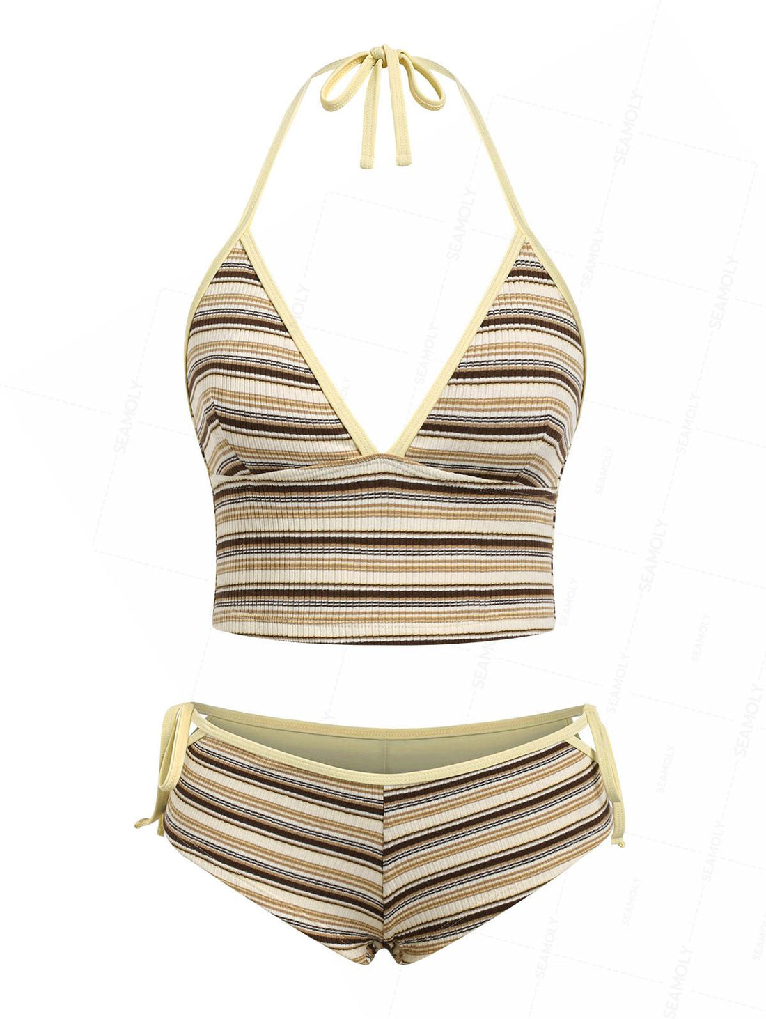 Biquíni Halter Listrado Canelado Valentina Privée | Shorts Feminino Premium