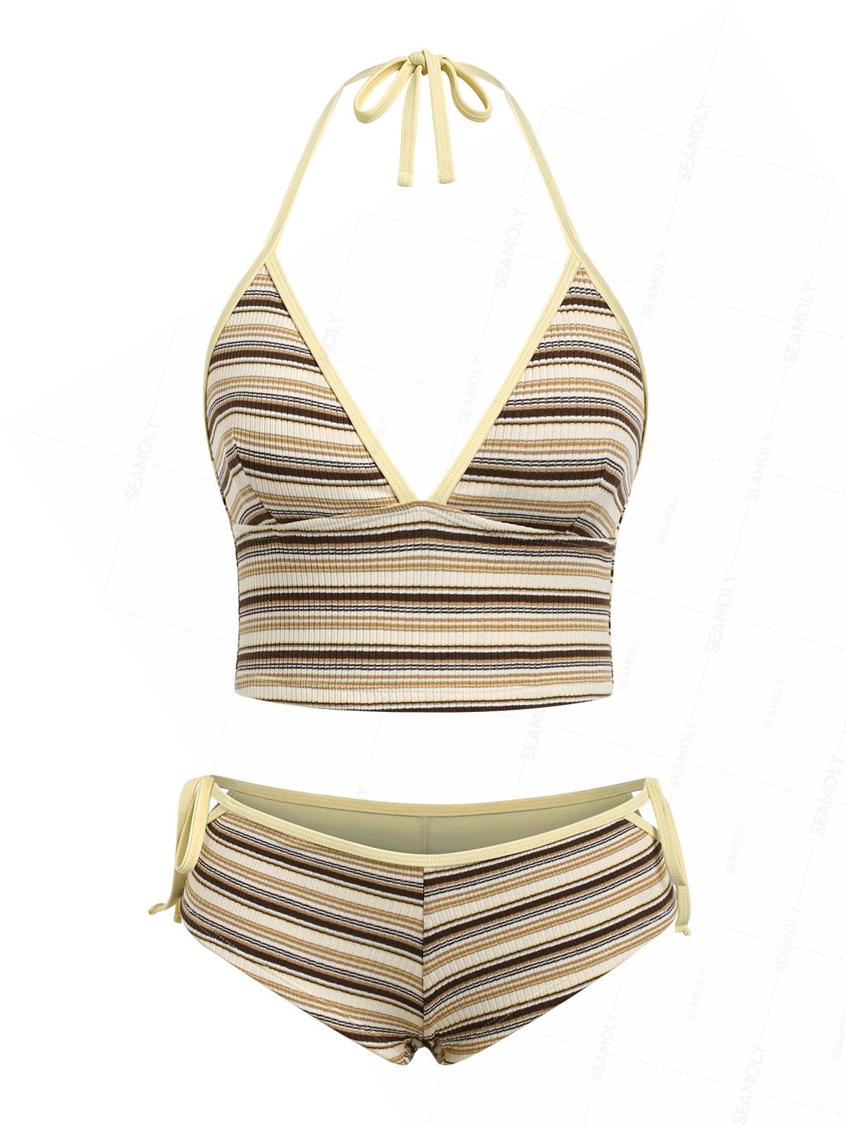 Biquíni Halter Listrado Canelado Valentina Privée | Shorts Feminino Premium