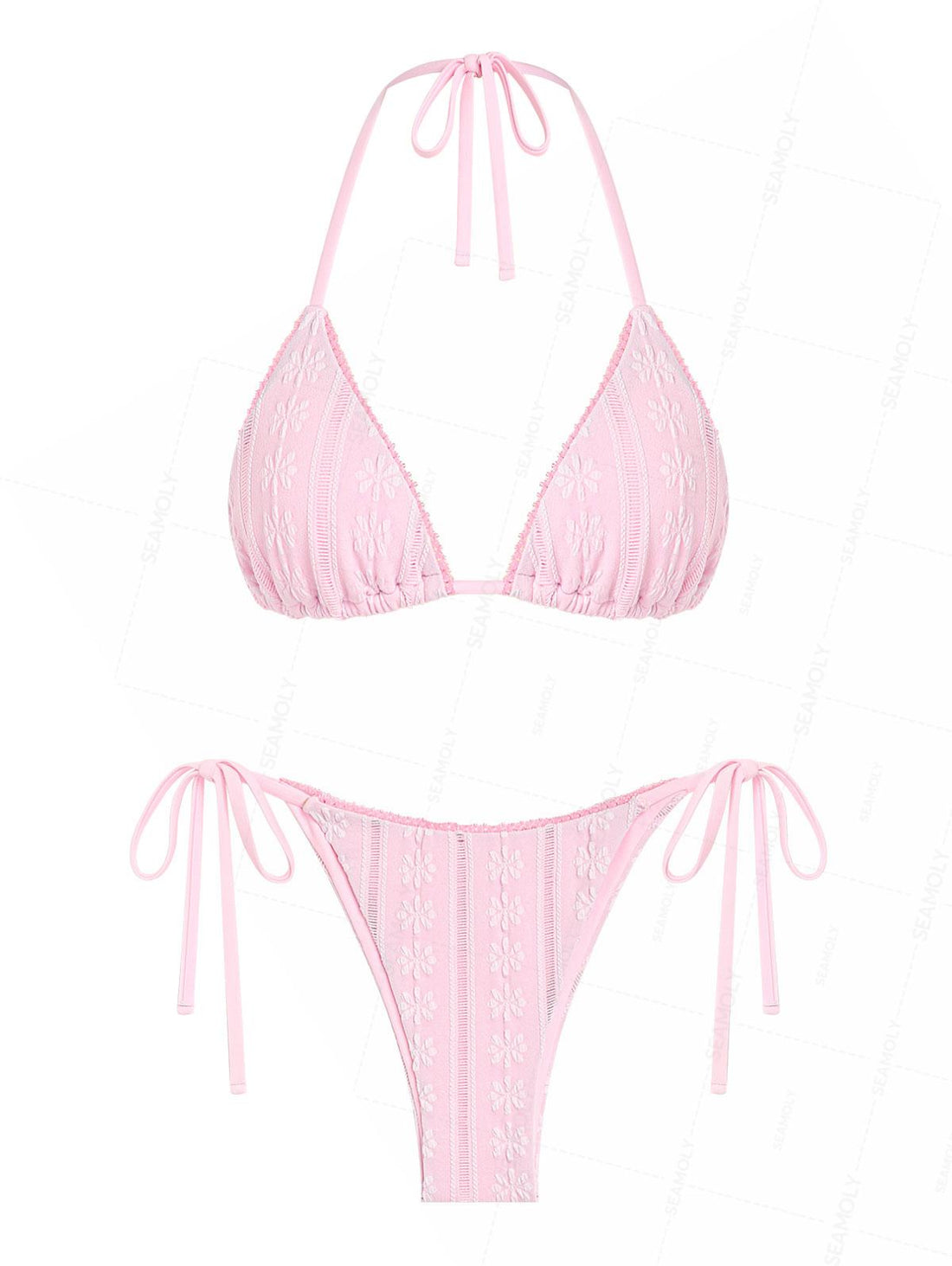 Biquíni Jacquard com Renda Valentina Privée | Top Triangular com Gravata Lateral