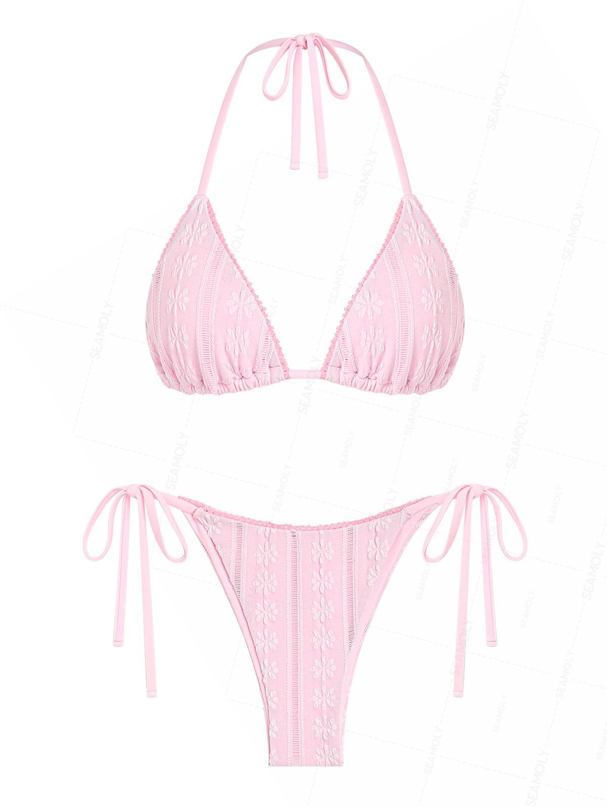 Biquíni Jacquard com Renda Valentina Privée | Top Triangular com Gravata Lateral