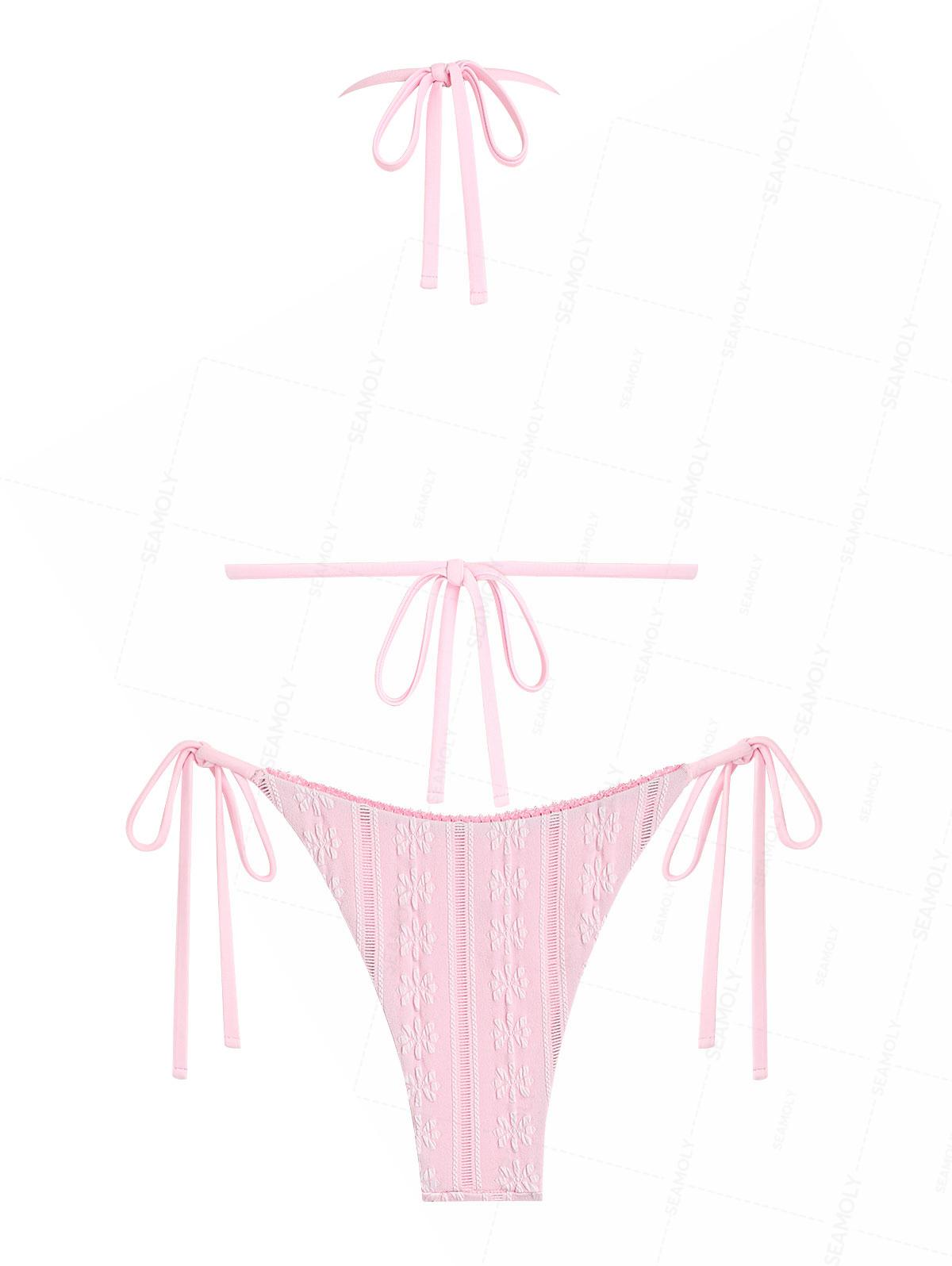 Biquíni Jacquard com Renda Valentina Privée | Top Triangular com Gravata Lateral
