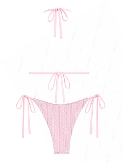 Biquíni Jacquard com Renda Valentina Privée | Top Triangular com Gravata Lateral