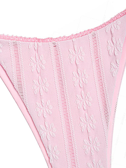 Biquíni Jacquard com Renda Valentina Privée | Top Triangular com Gravata Lateral