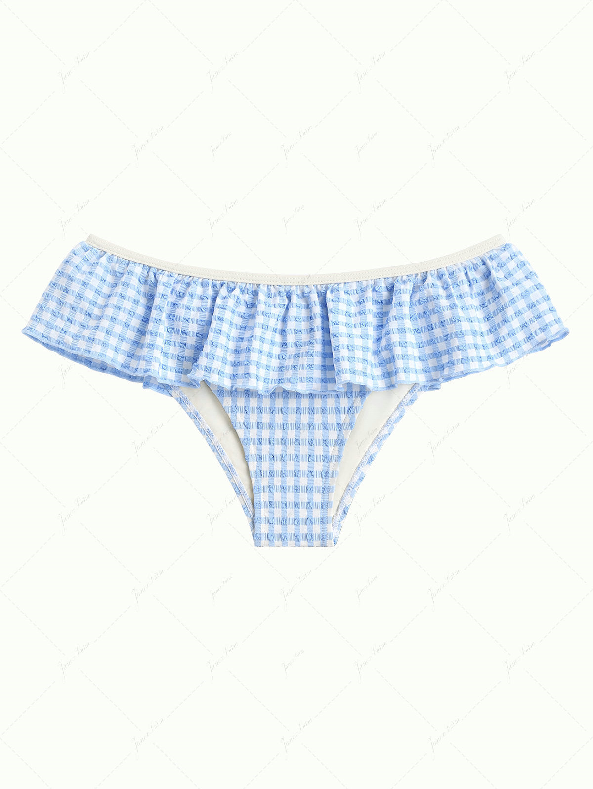 Calcinha de Biquíni Peplum Azul Claro Valentina Privée | Textura Quadriculada Premium