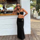 Biquíni Luxuoso com Top Halter Bandeau e Saia Longa - Moda Praia Feminina com Anel Metálico Decorativo
