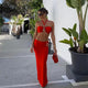 Biquíni Luxuoso com Top Halter Bandeau e Saia Longa - Moda Praia Feminina com Anel Metálico Decorativo