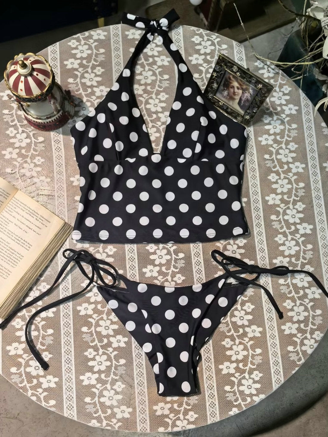 Biquíni Frente Única Poá Valentina Privée | Moda Praia Feminina Premium