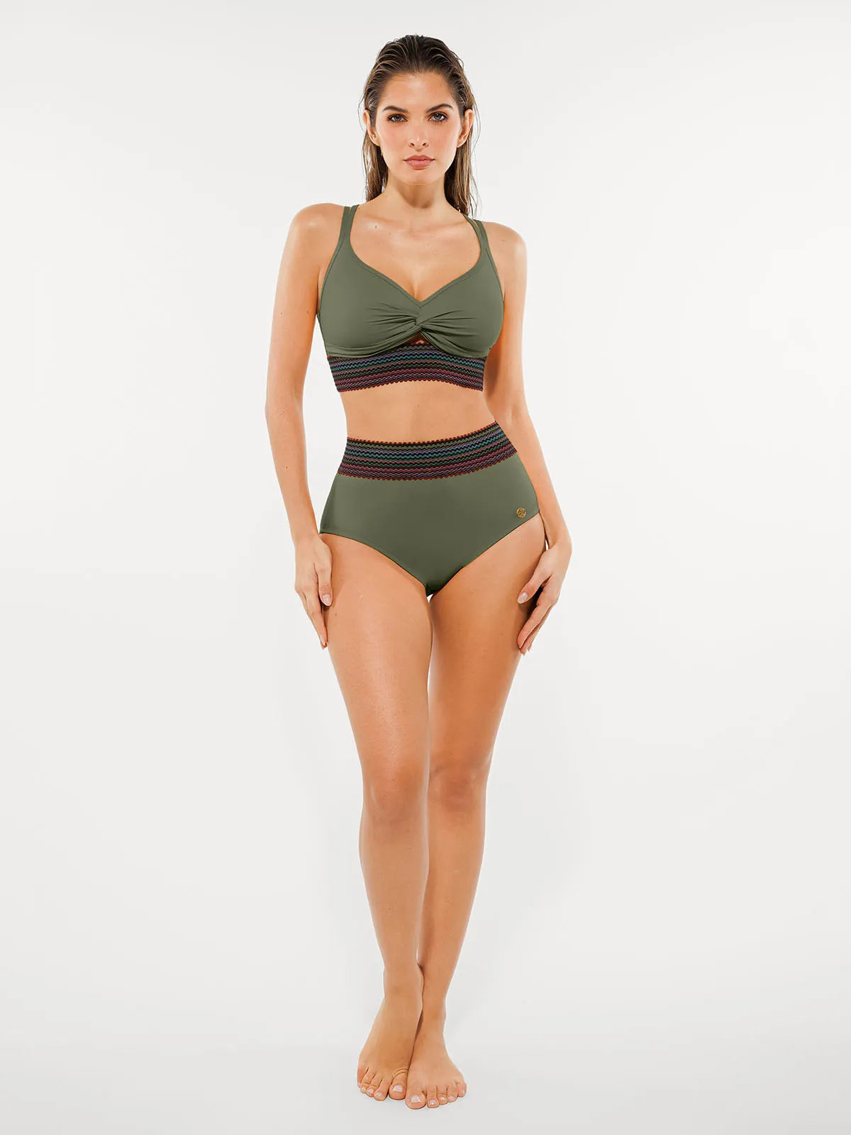 Conjunto de Biquíni Cintura Alta Boho com Controle de Barriga | Valentina Privée