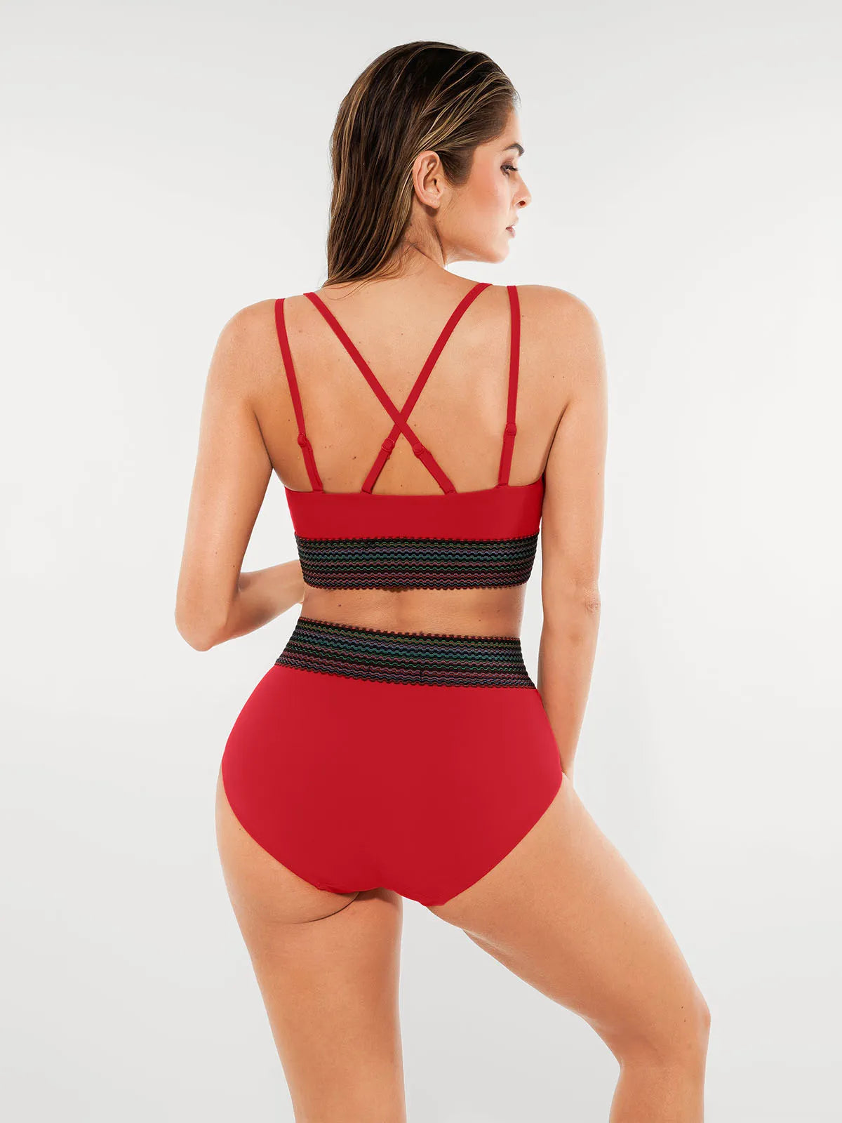 Conjunto de Biquíni Cintura Alta Boho com Controle de Barriga | Valentina Privée