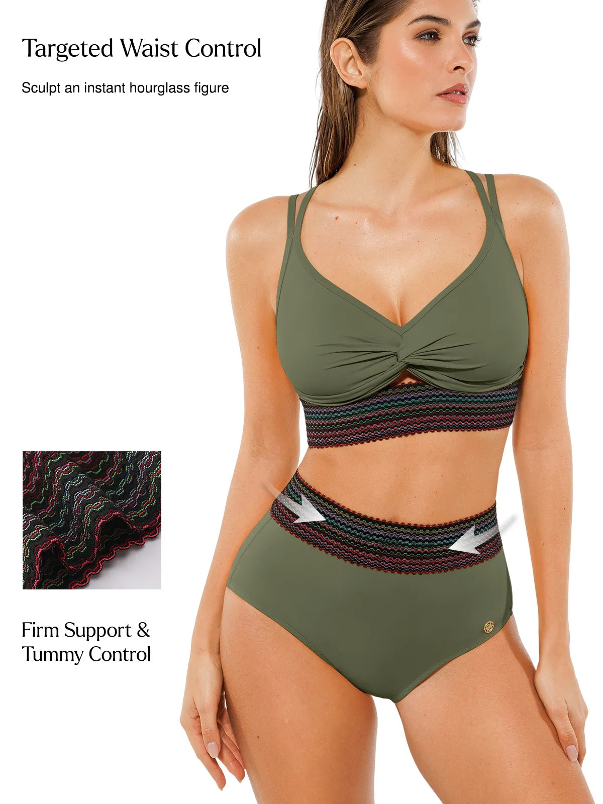 Conjunto de Biquíni Cintura Alta Boho com Controle de Barriga | Valentina Privée