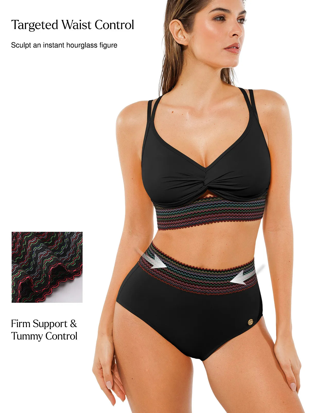 Conjunto de Biquíni Cintura Alta Boho com Controle de Barriga | Valentina Privée