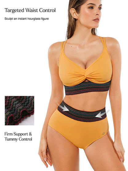 Conjunto de Biquíni Cintura Alta Boho com Controle de Barriga | Valentina Privée