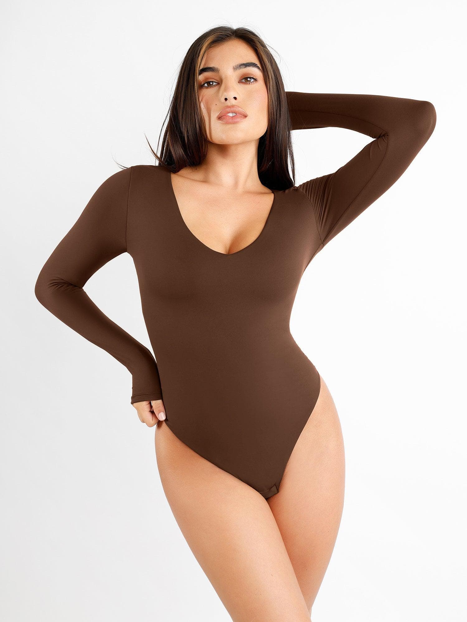 Body modelador CloudSense de manga longa com decote em V