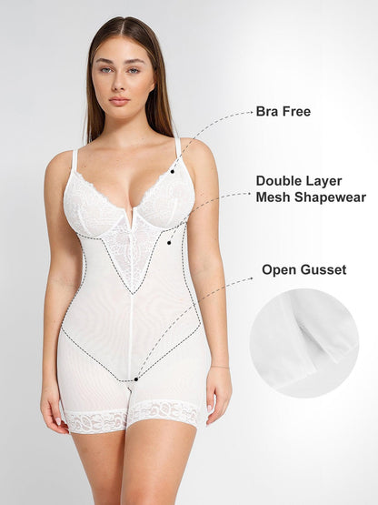 Body Modelador Feminino em Renda com Decote V Profundo Valentina Privée