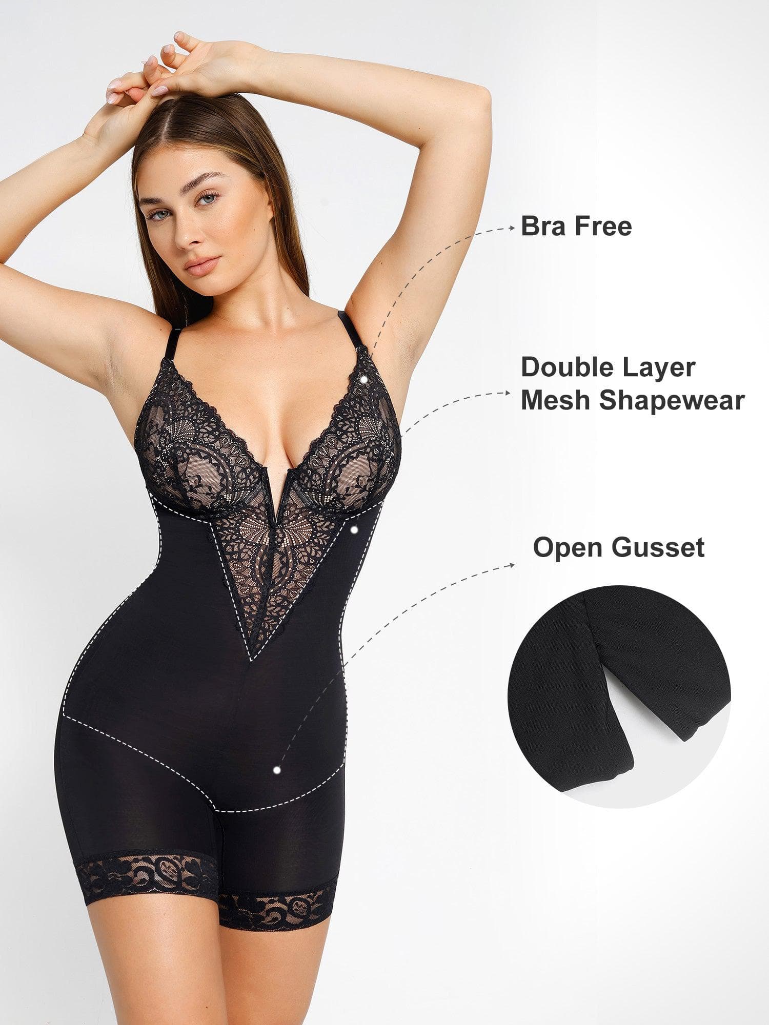 Body Modelador Feminino em Renda com Decote V Profundo Valentina Privée