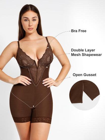 Body Modelador Feminino em Renda com Decote V Profundo Valentina Privée