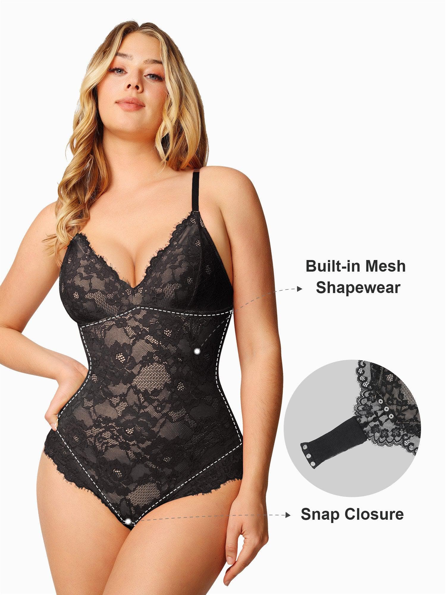 Body Modelador Feminino em Renda com Decote V Profundo Valentina Privée
