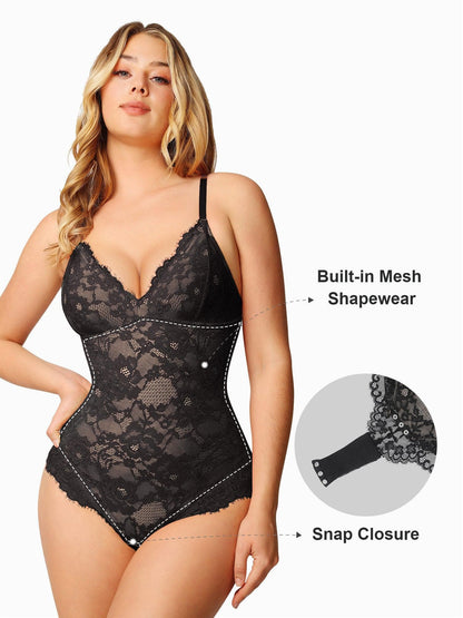 Body Modelador Feminino em Renda com Decote V Profundo Valentina Privée