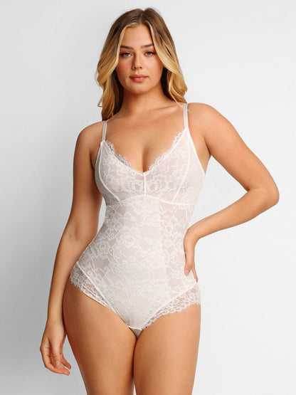 Body Modelador Feminino em Renda com Decote V Profundo Valentina Privée