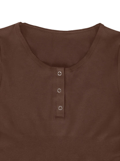 Body Modelador Sem Costura em Modal com Gola Henley | Manga Longa